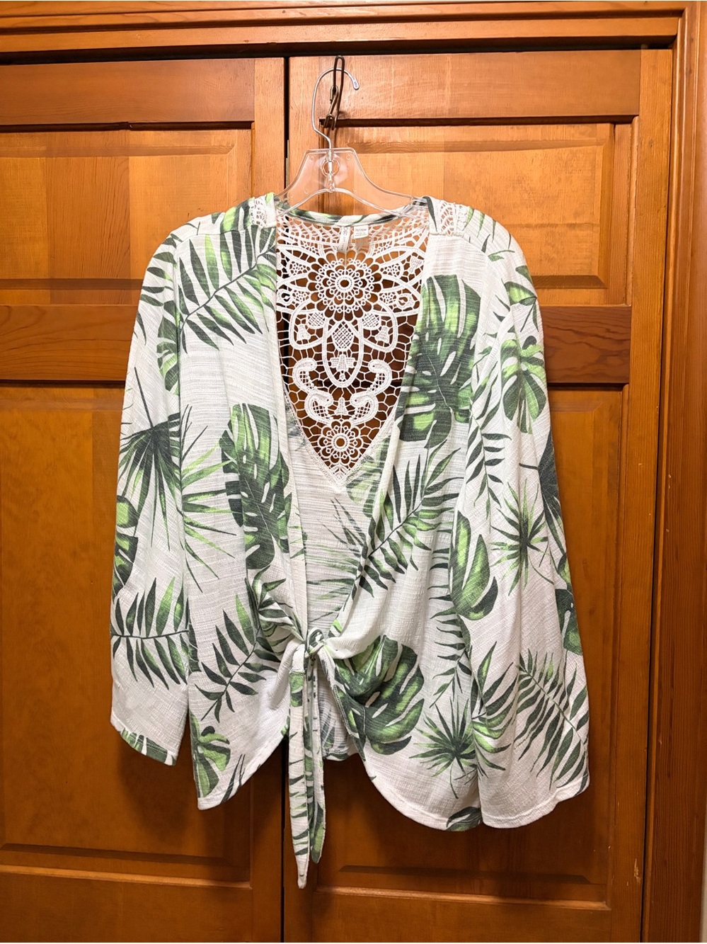 Cato Green Tropical Tie-Front Top